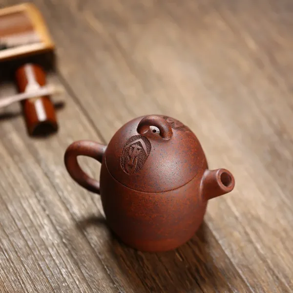 Yixing Handmade Engraved Purple Clay Qinquan Teapot(秦权) - Original Qinghui Duan Clay(青灰段) - Image 4