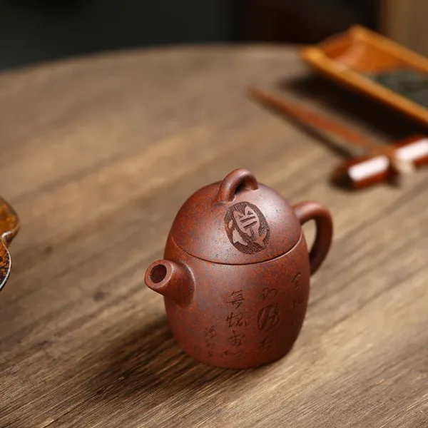 Yixing Handmade Engraved Purple Clay Qinquan Teapot(秦权) - Original Qinghui Duan Clay(青灰段) - Image 3