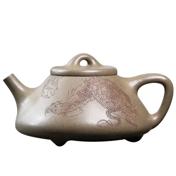 Handmade Yixing Purple Sand Ziye Shibiao Teapot Dragon Pattern(子冶石瓢壶) - Image 5