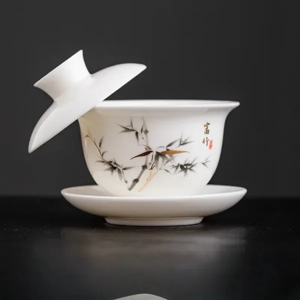 White Porcelain Hoverable Gaiwan(羊脂玉可悬停盖碗) - Image 11