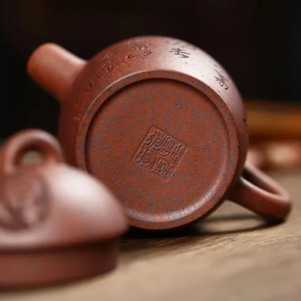 Yixing Handmade Engraved Purple Clay Qinquan Teapot(秦权) - Original Qinghui Duan Clay(青灰段) - Image 5