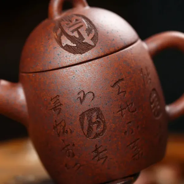 Yixing Handmade Engraved Purple Clay Qinquan Teapot(秦权) - Original Qinghui Duan Clay(青灰段) - Image 6